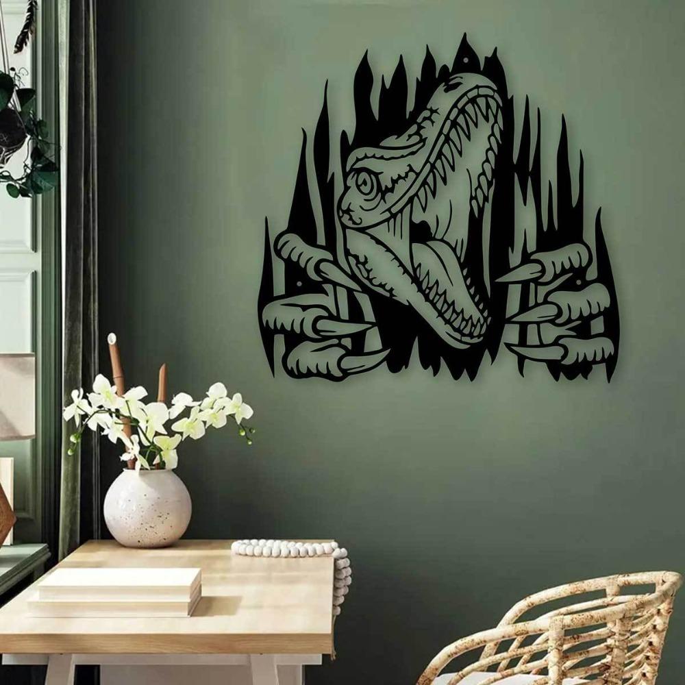 Versatile Metal Dinosaur Wall Art 11.81in Iron Sculpture Indoor Outdoor Decor for Living Room Patio Garden Fence
