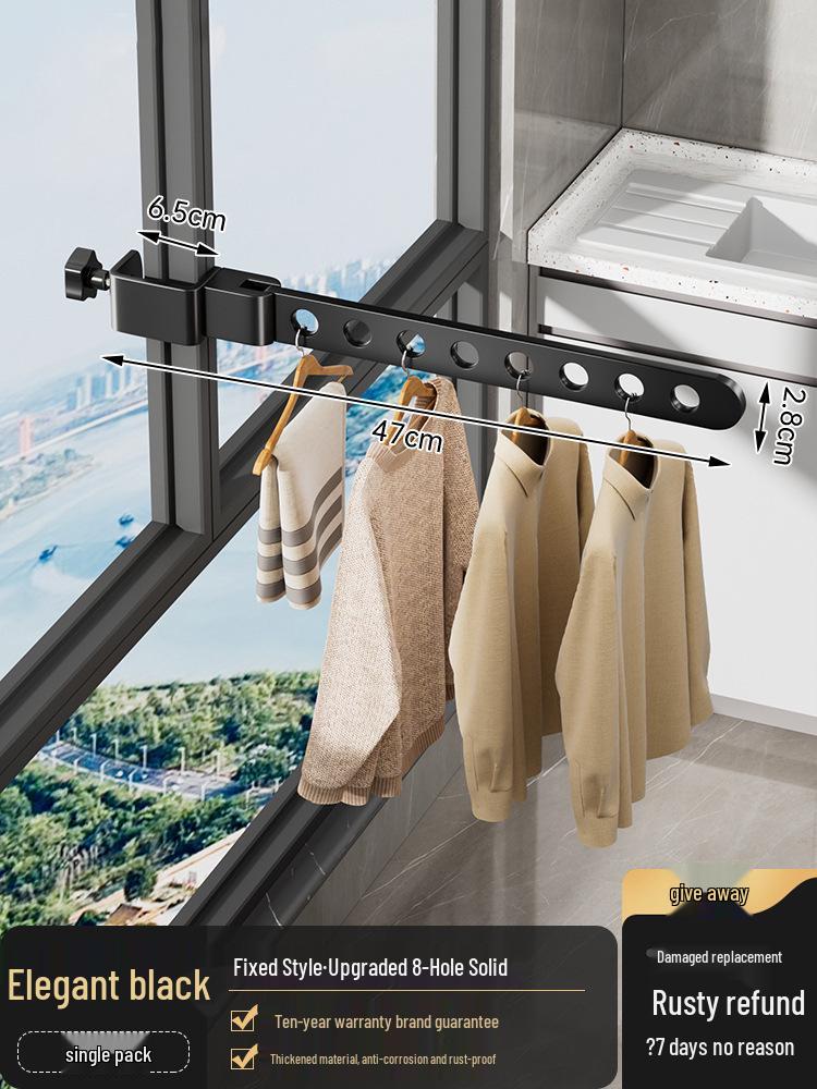 Aluminum Balcony Clothes Drying Rack with Snap-On Anti-Theft Clips for Window Frames - No Drilling Needed
