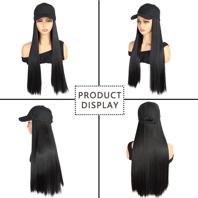 Hat Wig for Women Baseball Cap with Hair Extensions 20 Inch Long Wavy Synthetic Wig Hat Adjustable Hat with Wig Attached for Daily Wear