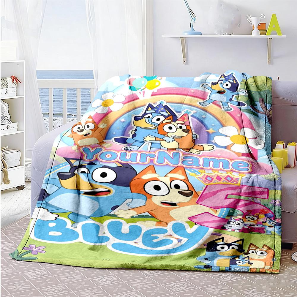 Bluey 149 Customize Text Blanket Cozy Personalized Blanket Comfortable Versatile for Bed Couch Bedding Sofa Ideal for All Seasons
