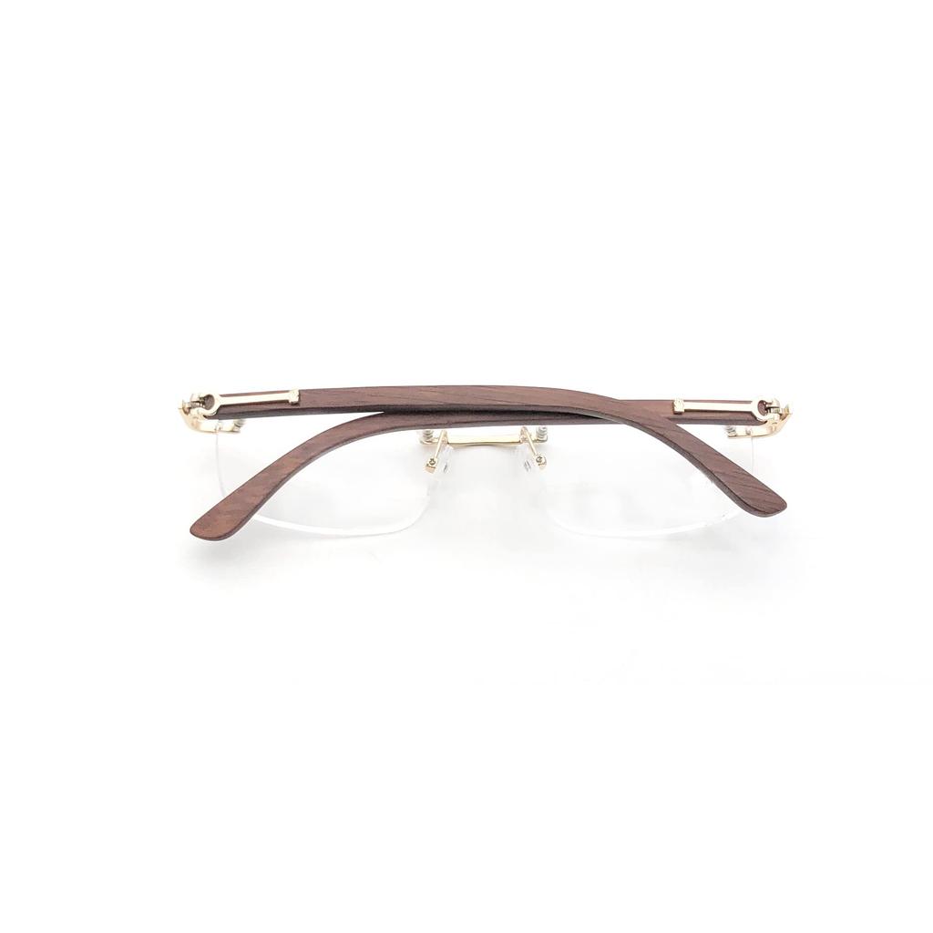 RSINC Wood-Rimless Eyeglasses Frames With Gold Steel Finish | Stylish Wood and Steel Design | Sleek & Modern (Size 54-16-138) 6252202878848