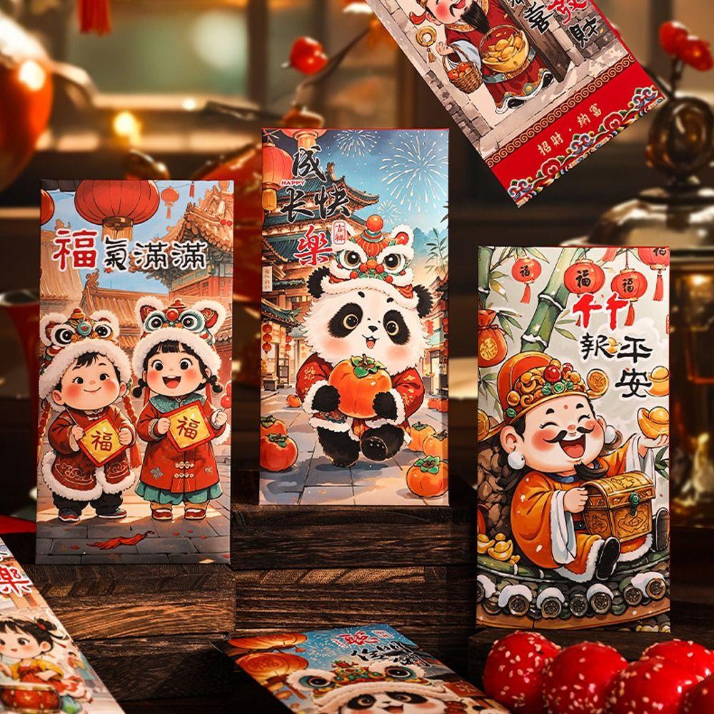 6pcs Traditional New Year Red Envelopes Cartoon Lucky Money Packets  Spring Festival Supplies