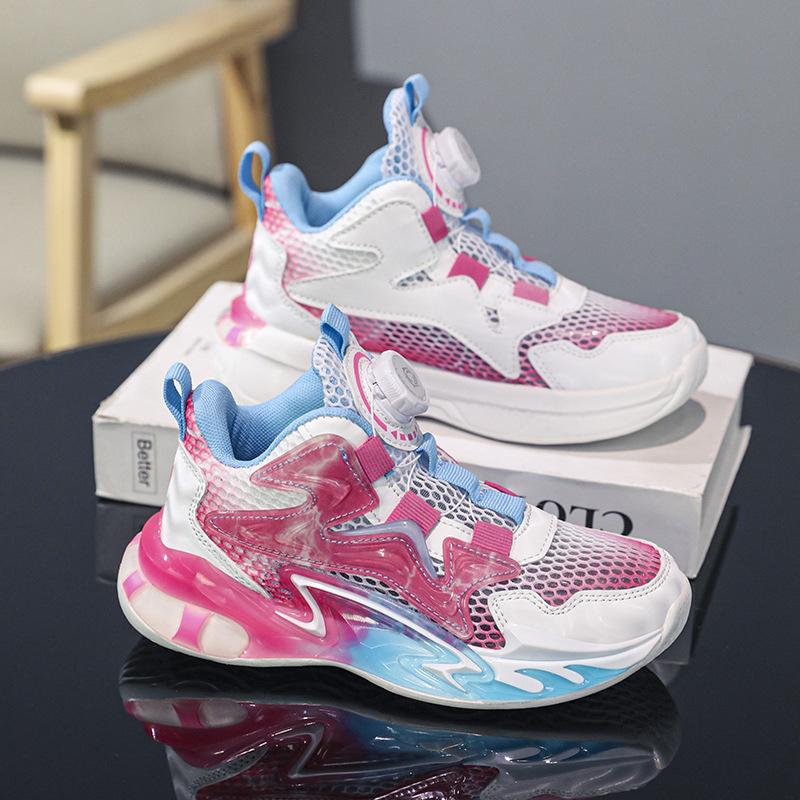 Youth Basketball Shoes Lightweight Shock-absorbing Single Mesh Shoes Breathable Summer New Double Mesh Rotating Buckle Boys Running Shoes