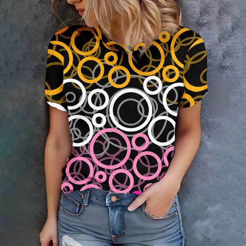 Fashion Women's Crew Neck T-Shirt Crew Neck Short Sleeve 3D Color Printing