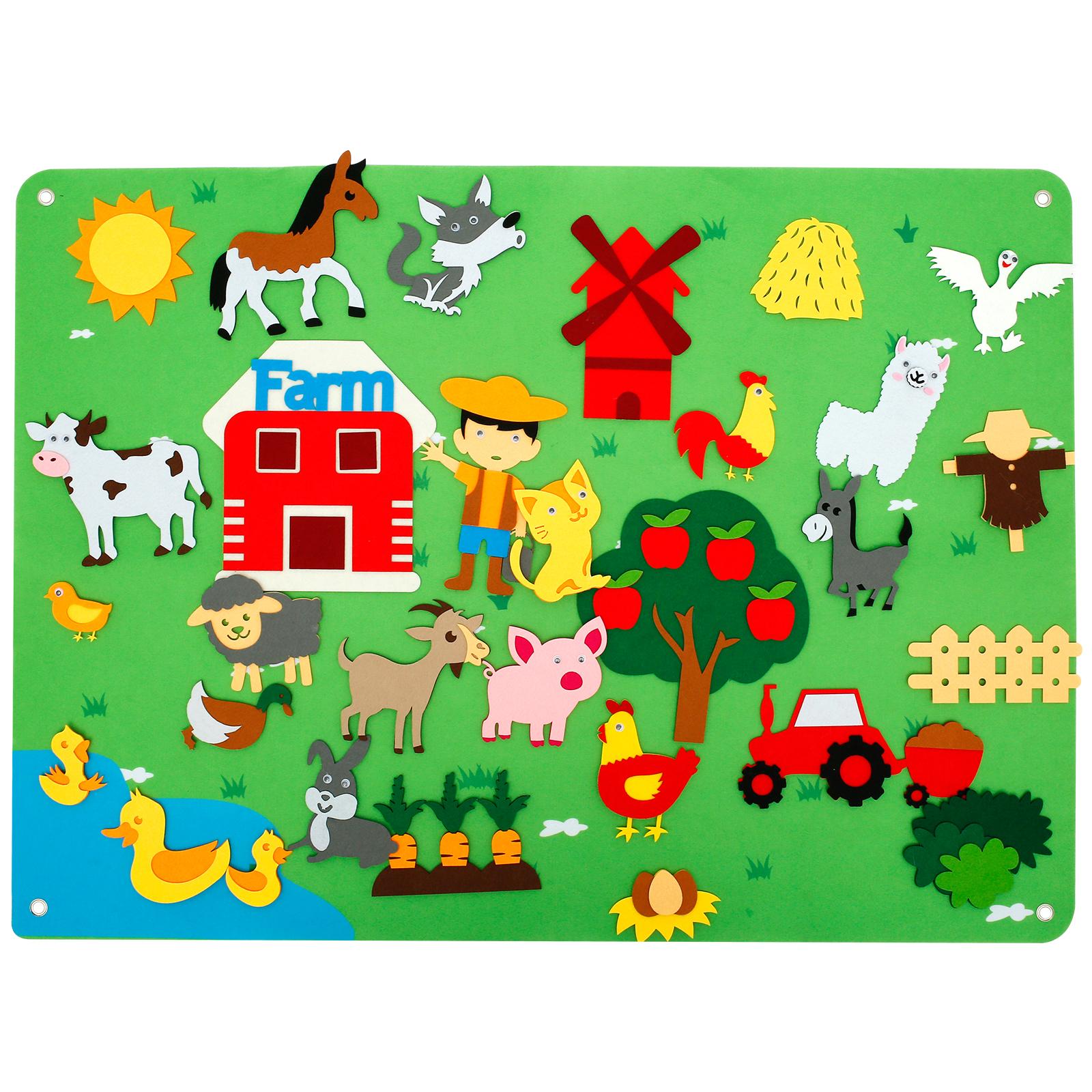 

Farm Animals Felt Story Board Set Storytelling Early Learning Interactive Play Kit Wall Hanging Puzzle Toys for Toddlers Gifts