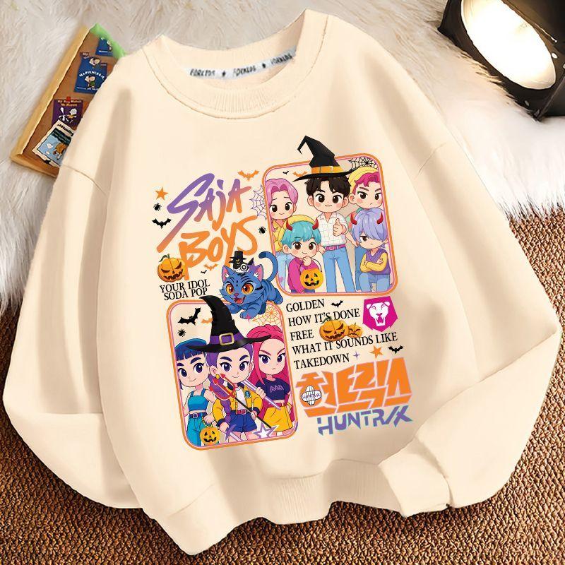Children's Witch Hunt Team Round-neck Hoodie for Autumn and Winter, Loose Long-sleeved Casual Tops for Boys and Girls