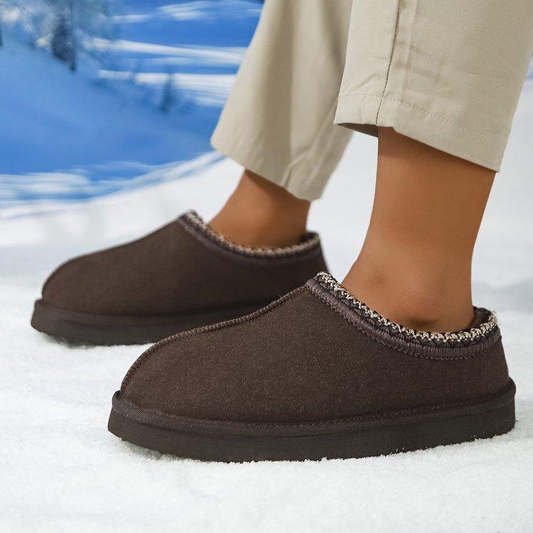 Frosted Leather, the Same Snow Boots, Men's Fur Integrated Cotton Shoes, One Pedal, Ethnic Style Wool Frosted Leather Flat-bottomed Slippers