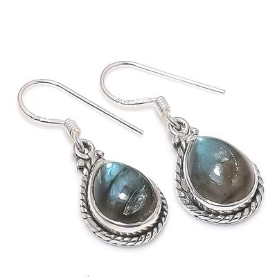 Natural Labradorite Gemstone 925 Solid Sterling Silver Gift Earring 1.25" A3z77