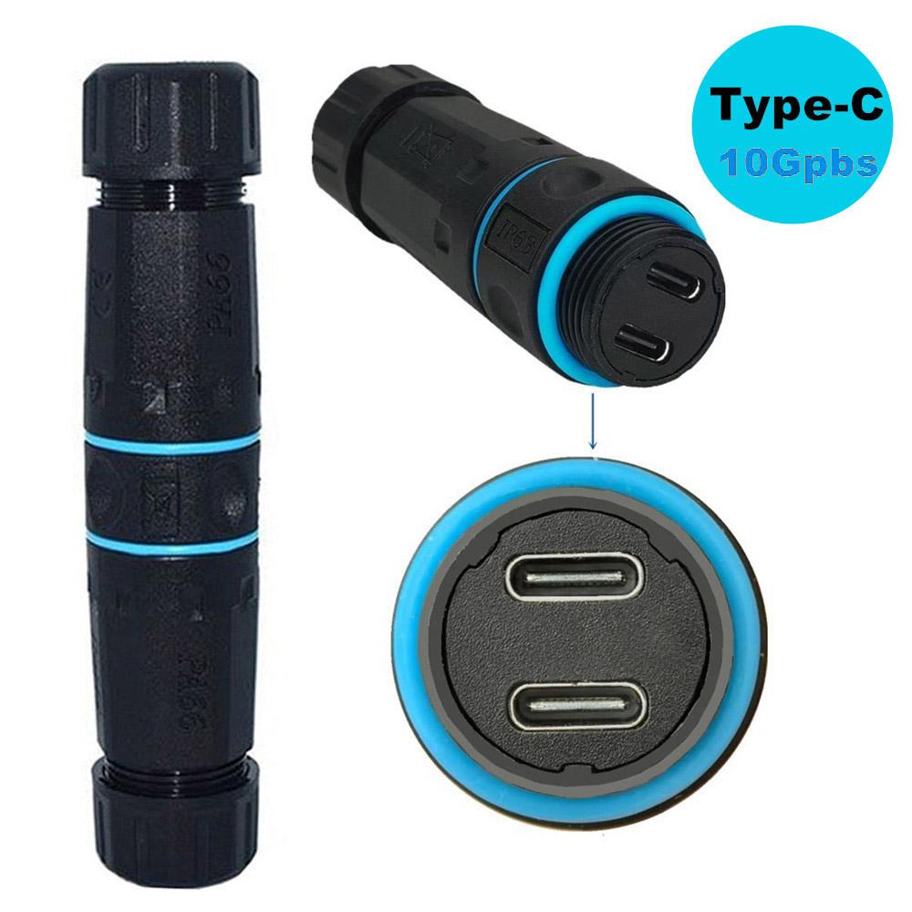 

10Gbps Dual Type-C Outdoor IP68 Waterproof Connector M20 Pass Through Data Transfer Charging Adapter As Shown A