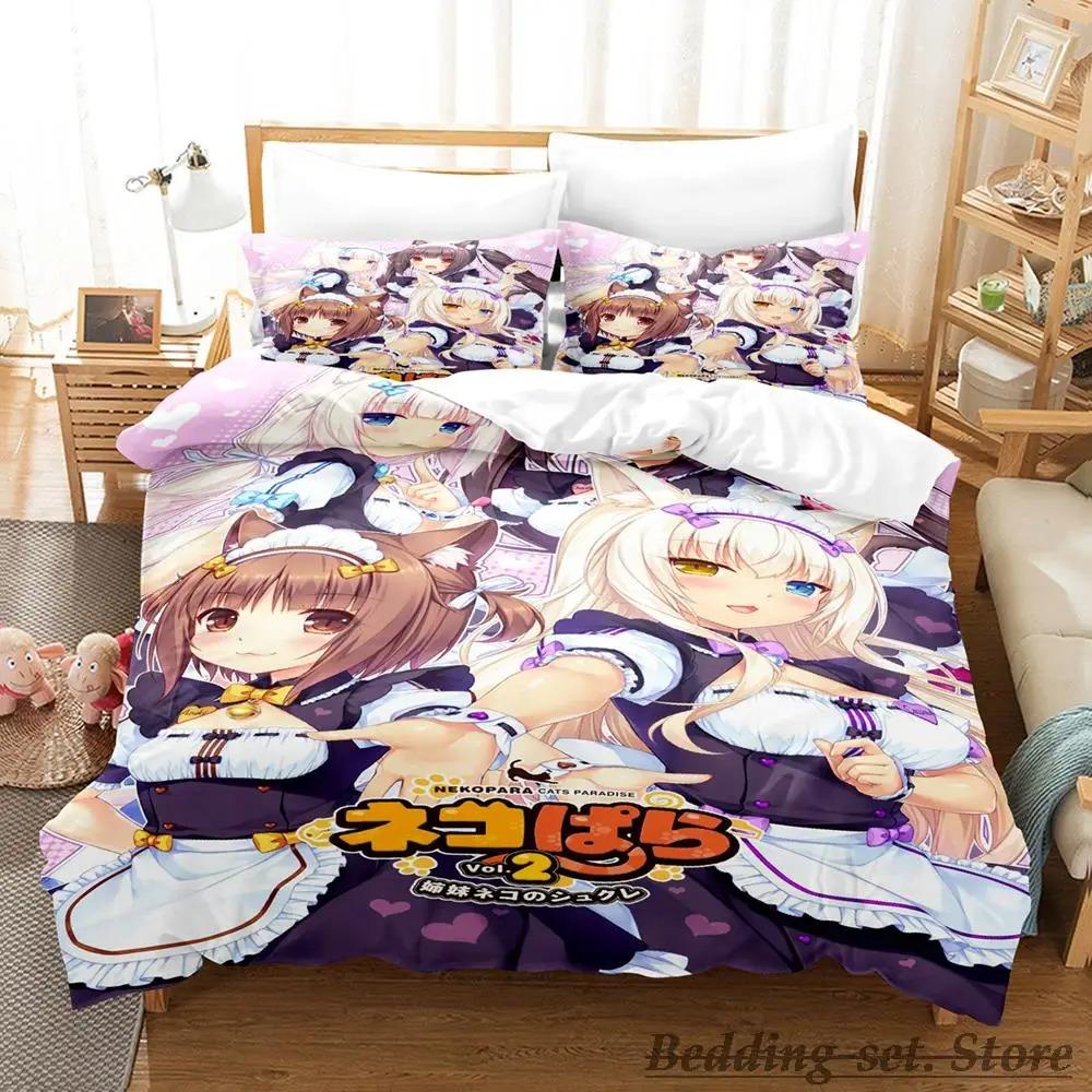 Kawaii Nekopara Bedding Set Single Twin Full Queen King Size Bed Set Aldult Kid Bedroom Duvetcover Sets Anime Parure De Lit Bed