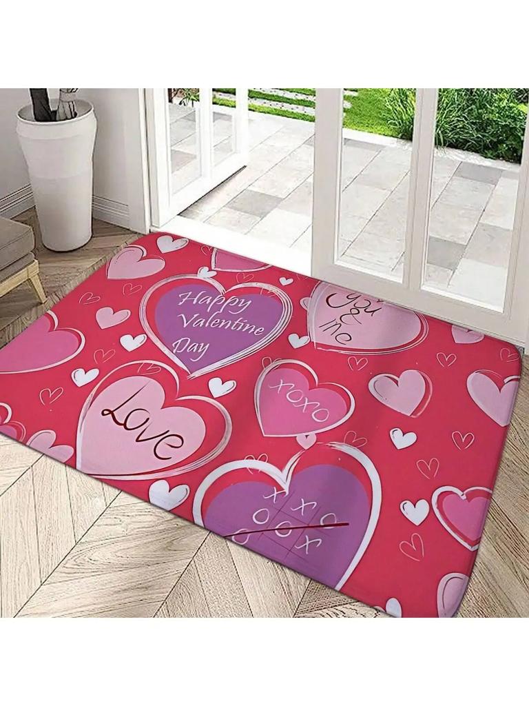 Love Heart Mat Home Indoor Welcome Valentine'S Day Design Doormat Non-slip Entrance Floor Carpet Washable Bathroom Bedroom Rug
