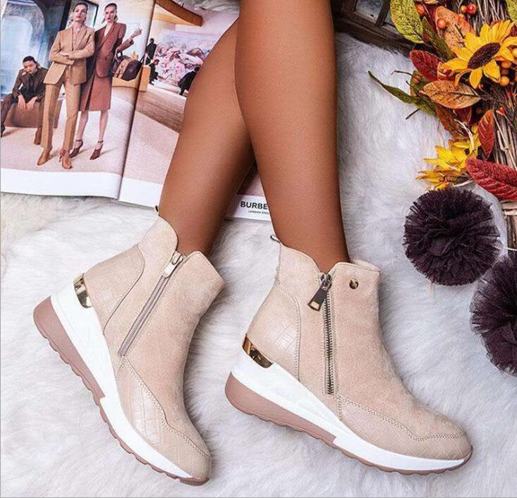 Women Boots Fashion Winter Ankle Waterproof Boots Round Toe Wedges Snow Warm Women'S Sneakers Work Non-Slip Female Shoes C526