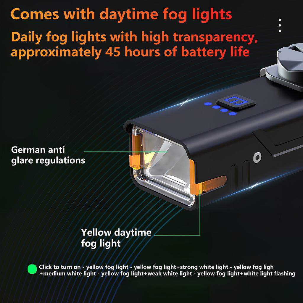 Bicycle Headlight With Built-in Fog Light TYPE-C Rechargeable Riding Light Strong Light Can Be Installed