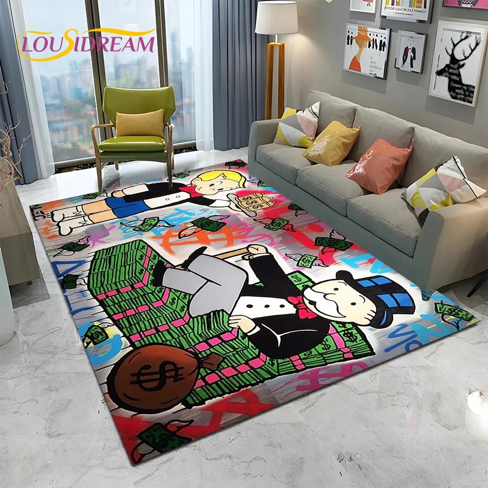 Retro Games Dollar Monopoly Cartoon Carpet Rug for Home Living Room Bedroom Sofa Doormat Decor,kids Area Rug Non-slip Floor Mat