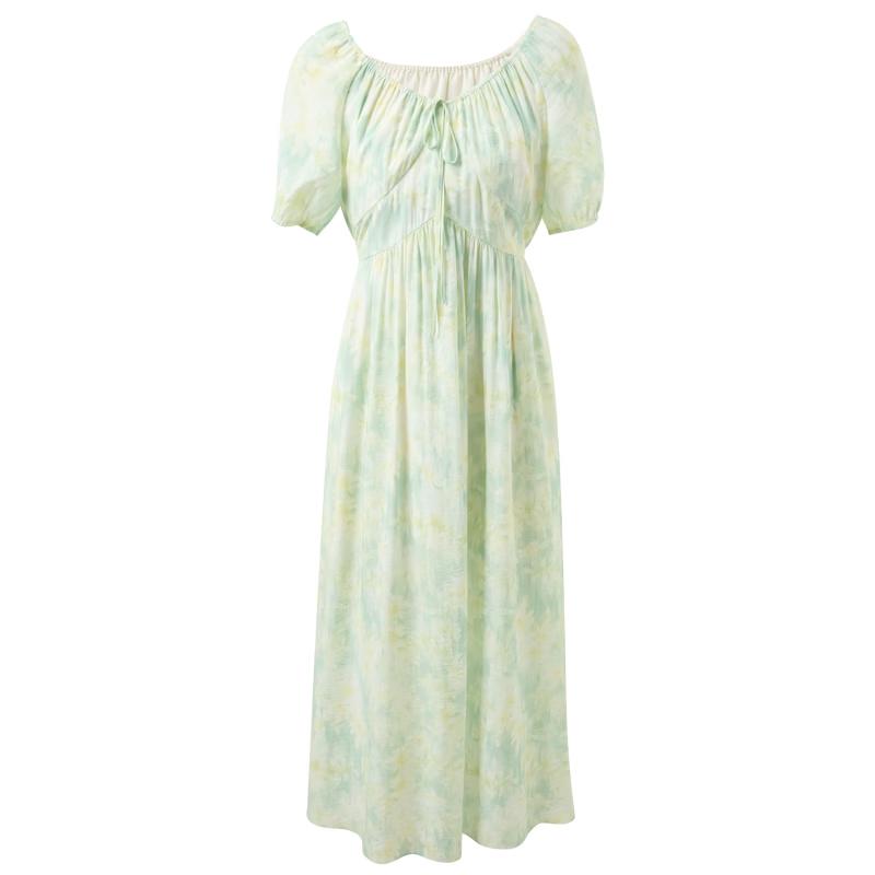 Sancai French Floral Short Sleeve A-Line Midi Dress S