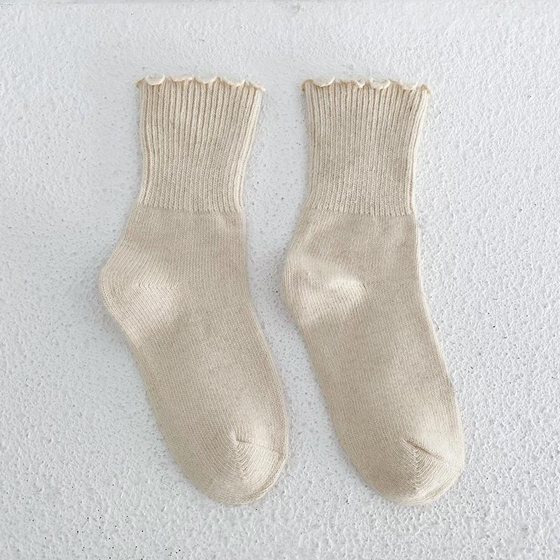 5 Pairs of Women's Autumn/Winter Solid Color Sweet Lace Thick Warm Wool Tube Stockings