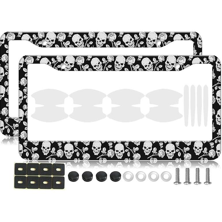 2PCS Yellow Cat Pattern License Plate Frames For Men Women - Universal Aluminum Stainless Steel Kitten Cat Mom Personalized Car Tag Covers Holder