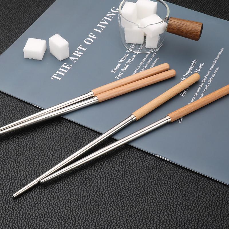 Japanese Stainless Steel Tableware Set, Wood Handle Set, Knife, Fork, Spoon, Fruit Fork, Chopsticks, Unibody Kitchen Set