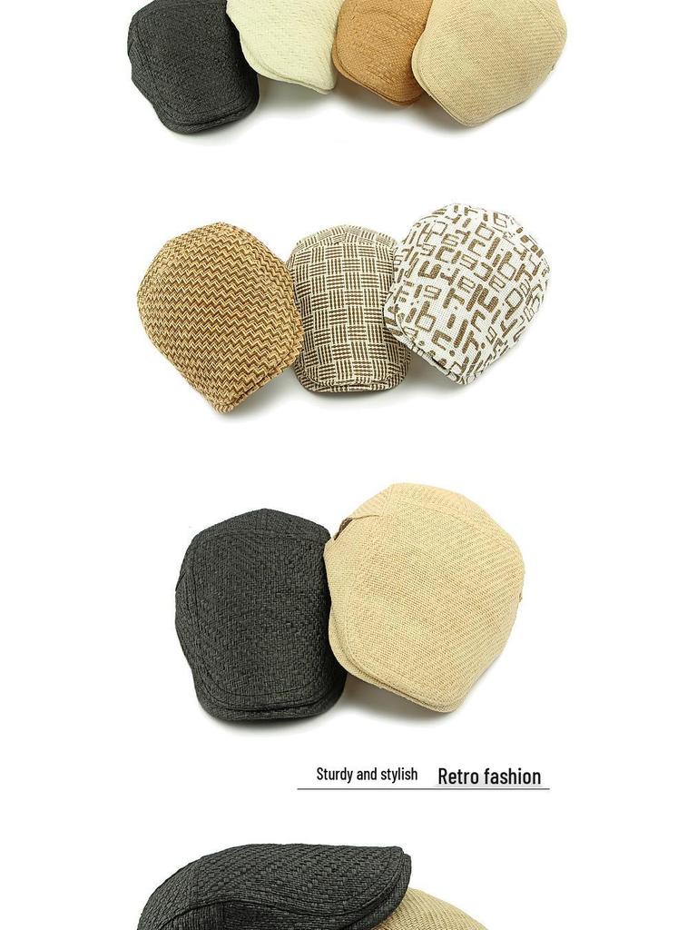 Men's Straw Beret: Spring/Summer Sun Protection, British Retro Duckbill Cap, Casual Newsboy Hat