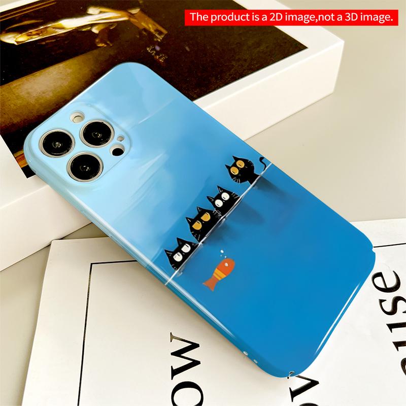 2DFlat Black Cats Watching Orange Fish in Blue Water All inclusive film hard iPhone case, compatible with iPhone 18 Pro Max 17 16 15 14 13 12 11
