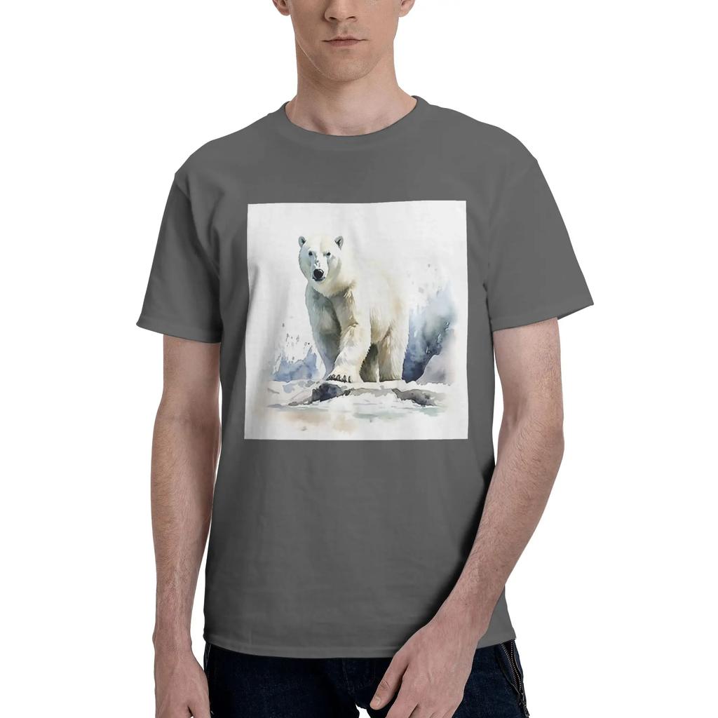 Watercolor standing in the snow Polar Bear Men TShirt Oversized T Shirts Mens Round Neck Cotton Tees Short Summer Male
