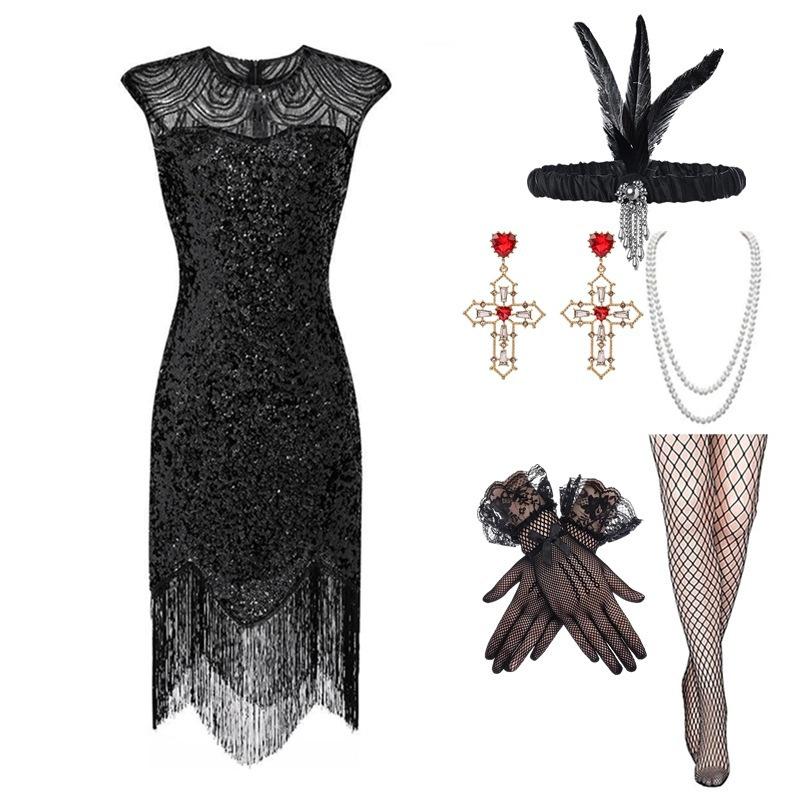 1920s Gatsby Sequin Tassel Evening Gown