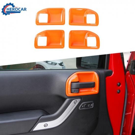 4pcs Door Handle Bowl Cover Trim Decoration Orange For Jeep Wrangler JK 11-2017