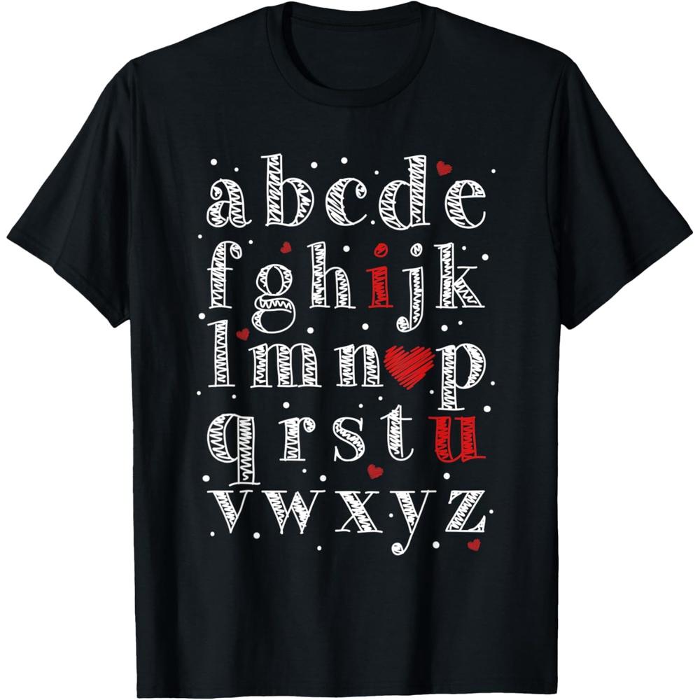 ABCD I Love You Alphabet Funny Valentine s Day Teacher Cotton Men T Shirt XS