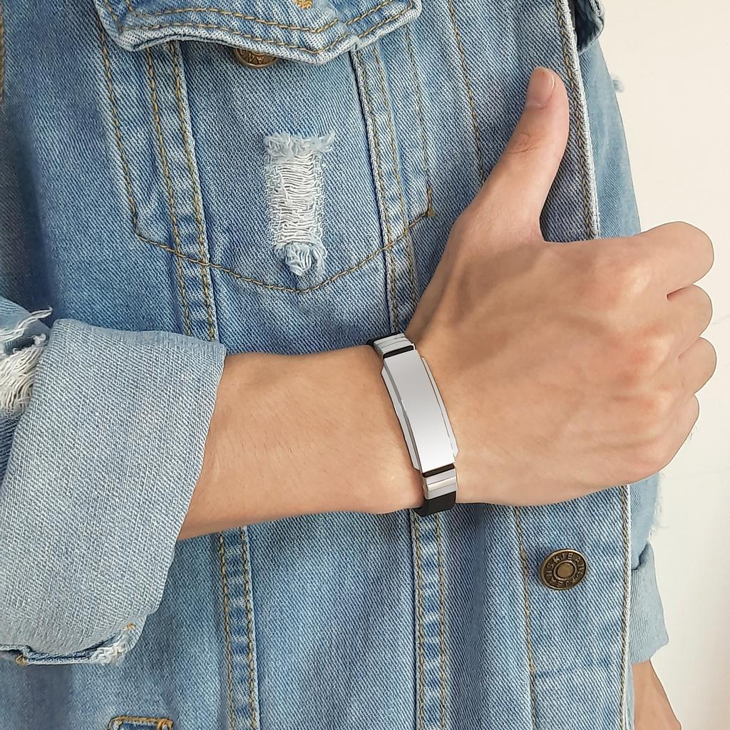 Adjustable Stainless Steel Bracelet for Men Women, Personalized Customize Name Silicone Watch Strap Wristband,Fashion Jewelry