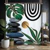 Abstraktes Zen Spa Duschvorhang-Set Minimalistisch Bibel Meditation Moderne Ästhetik Zeitgenössisch Grüne Pflanzenblätter Monstera