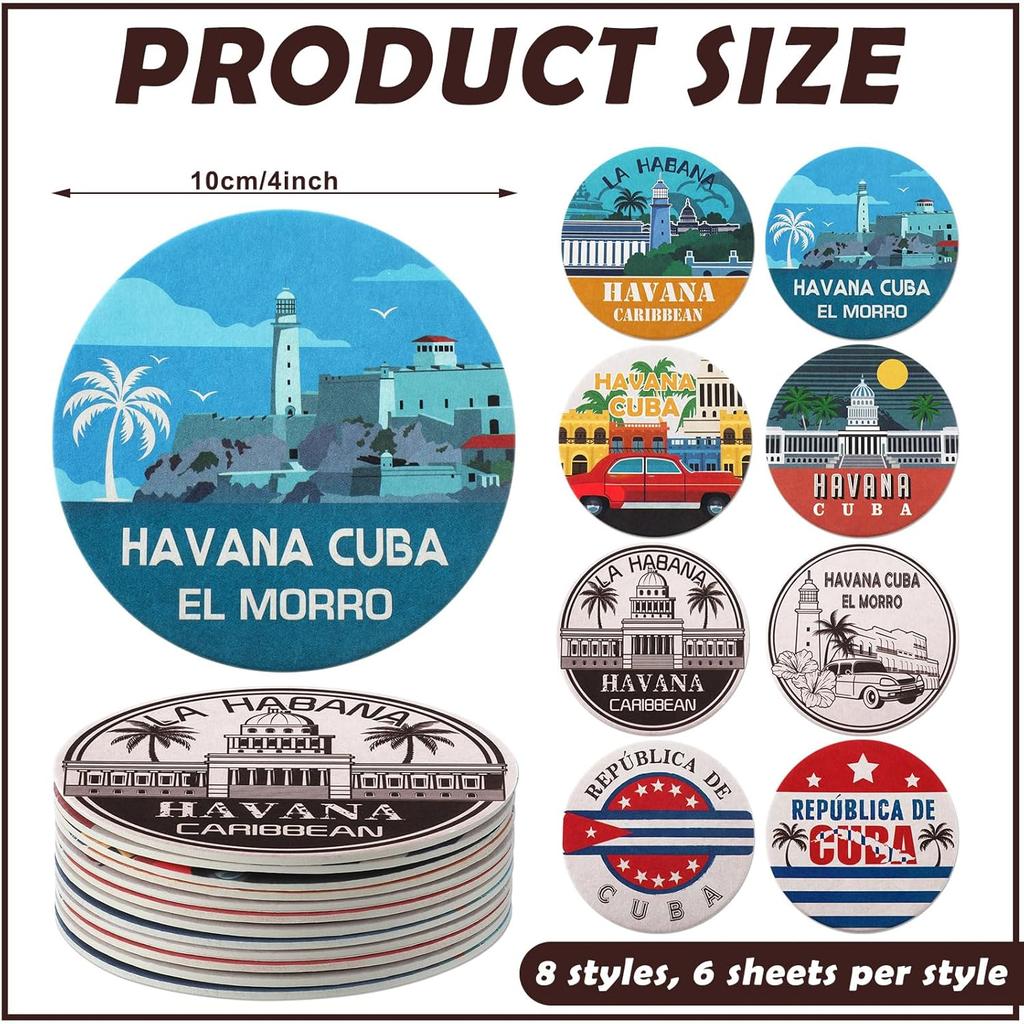 Set of 48 Havana Print Disposable Paper Drink Coasters for Bar Bulk 4 Inch Round Cup Beer Coasters Absorbent for Havana Nights Party Supplies Summer