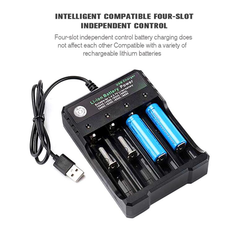Usb Battery Charger 4-slot Independent Charging Adapter Two-color Indicator For 18650 Lithium