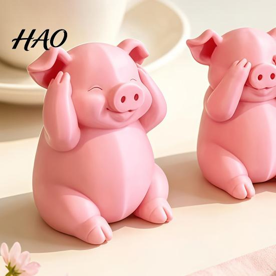 Adorable Animal Figurine for Home Decor 3 Pcs Cute Mini Pig Figurines, 3D Printed See Hear Speak No Evil Kawaii Bedroom Pink Statue, Novelty