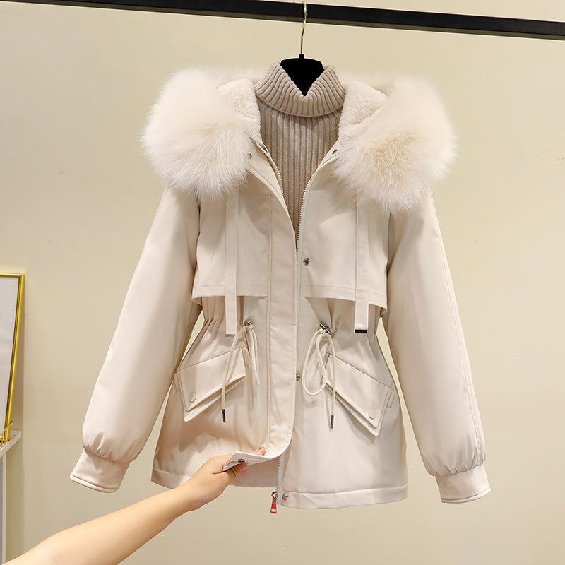 Winter Übergröße Baumwollkleidung Damen Kurz Faux Fur Parker Kleidung Taille Baumwollmantel