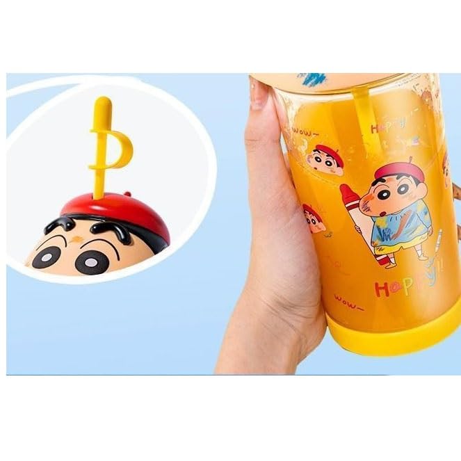 Crayon Shin-chan Straw Cup Water Bottle with Straw, Easy To Drink From, Cute and Versatile for Kids (Color: Crayon Shin-chan D, Size: 500ml),