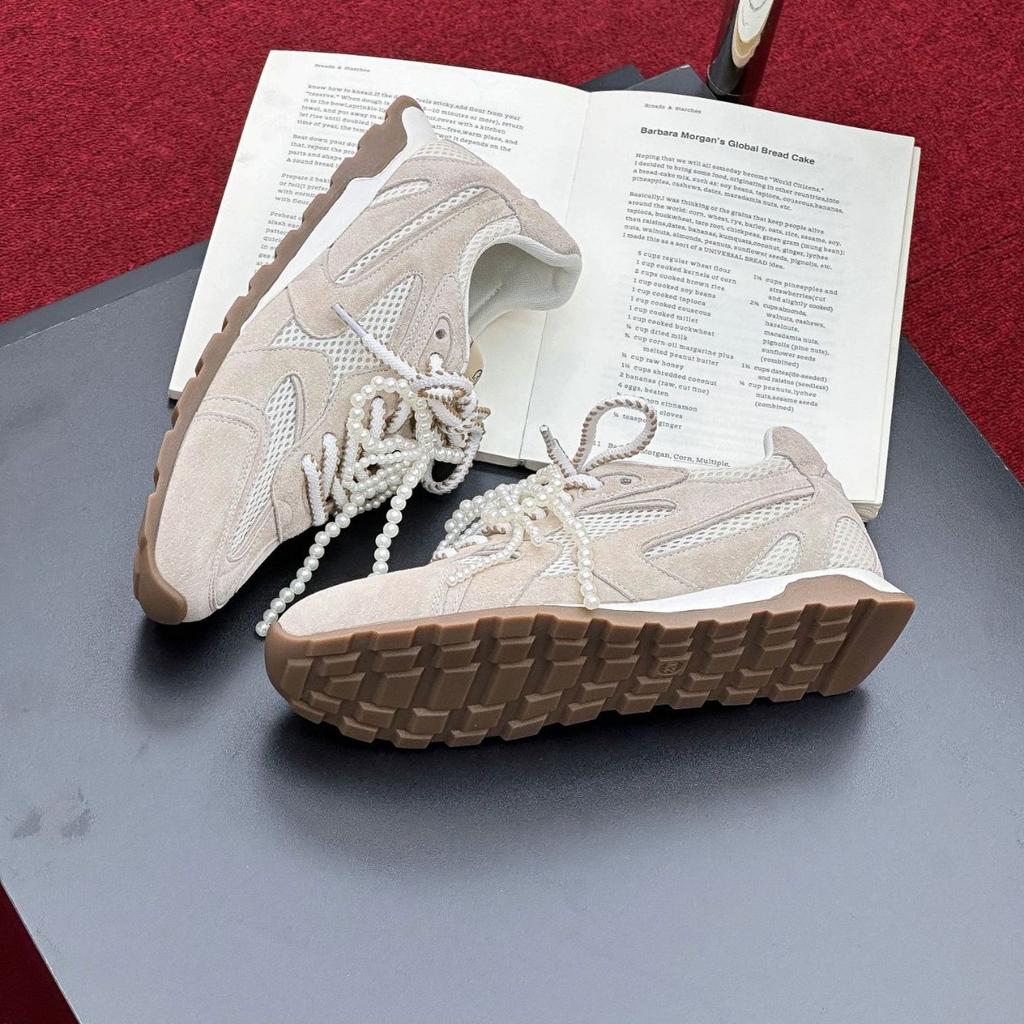 Retro Casual Shoes Mesh Leather German Training Shoes Women's 2025 Spring New Breathable Pearl Casual Fashion Forrest Gump Shoes