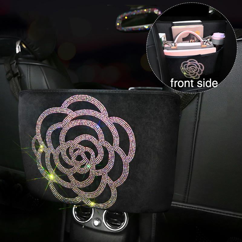 Luxuriöse Diamant-Strass-Auto-Aufbewahrungstasche, Organizer, Sitzlehnenhalter, mehrere Taschen, Auto-Rücksitz, Verstauen, Aufräumen für Frauen