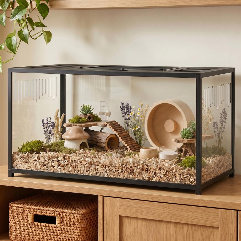 Großer Hamsterkäfig, Bissfester Metall-Rattenkäfig mit zu öffnendem Oberteil für Syrische Zwerghamster, Rennmäuse, 100 x 50 x 52,5 cm