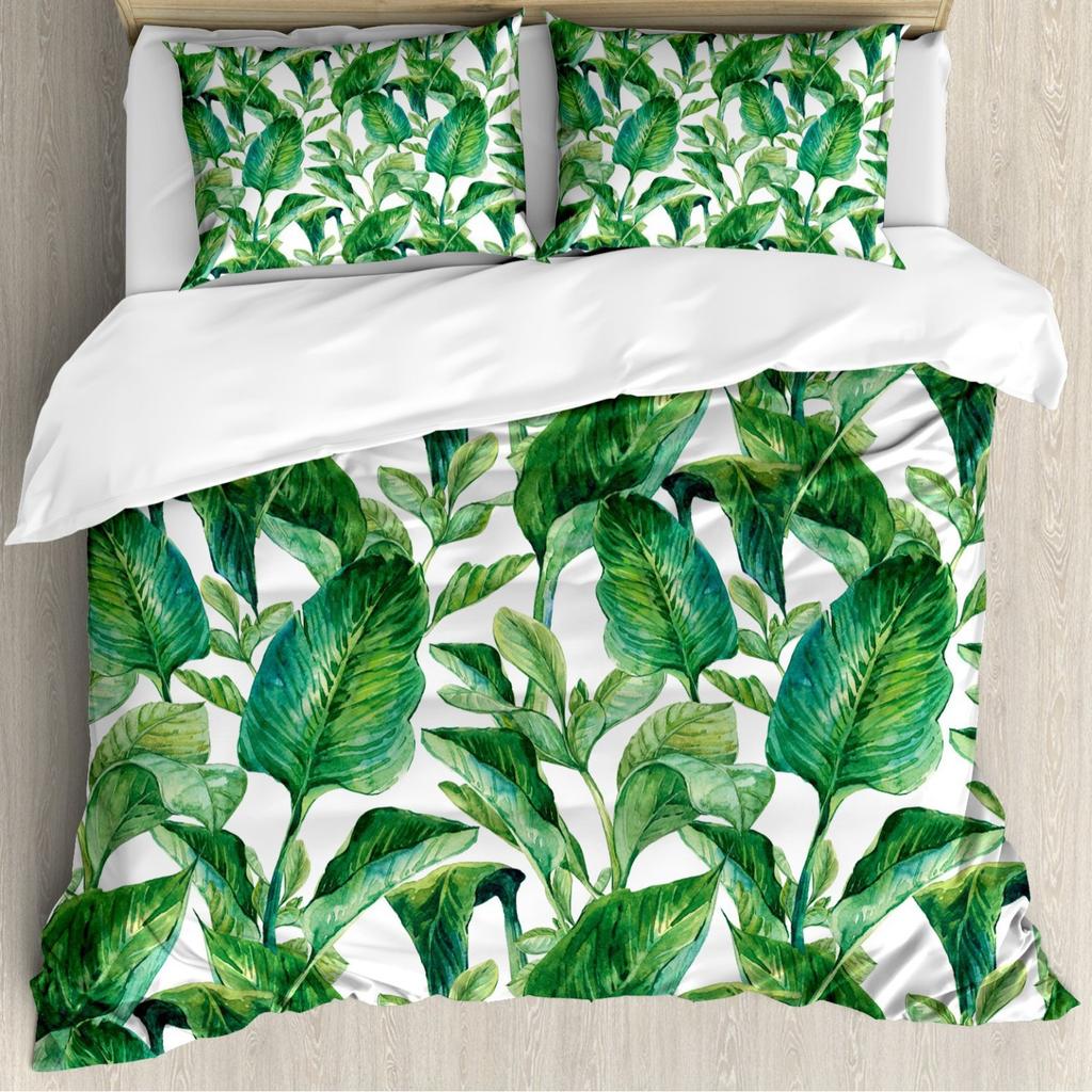 Palm Leaves Duvet Cover Monstera Banana Leaves Comforter Covers Hawaiian Tropical Bedding Set Green Leaves Branches Quilt Cover