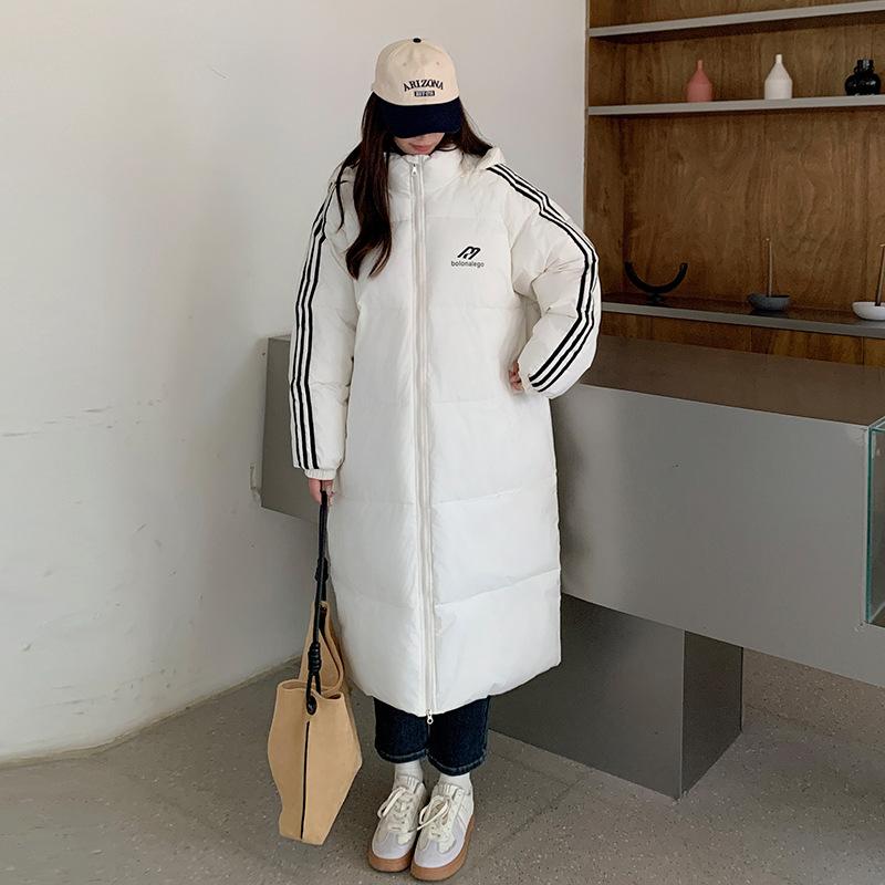 New Couple Three-bar Hooded Cotton-padded Clothes Women's Winter Long Class Clothes Loose Down Cotton-padded Jacket Coat