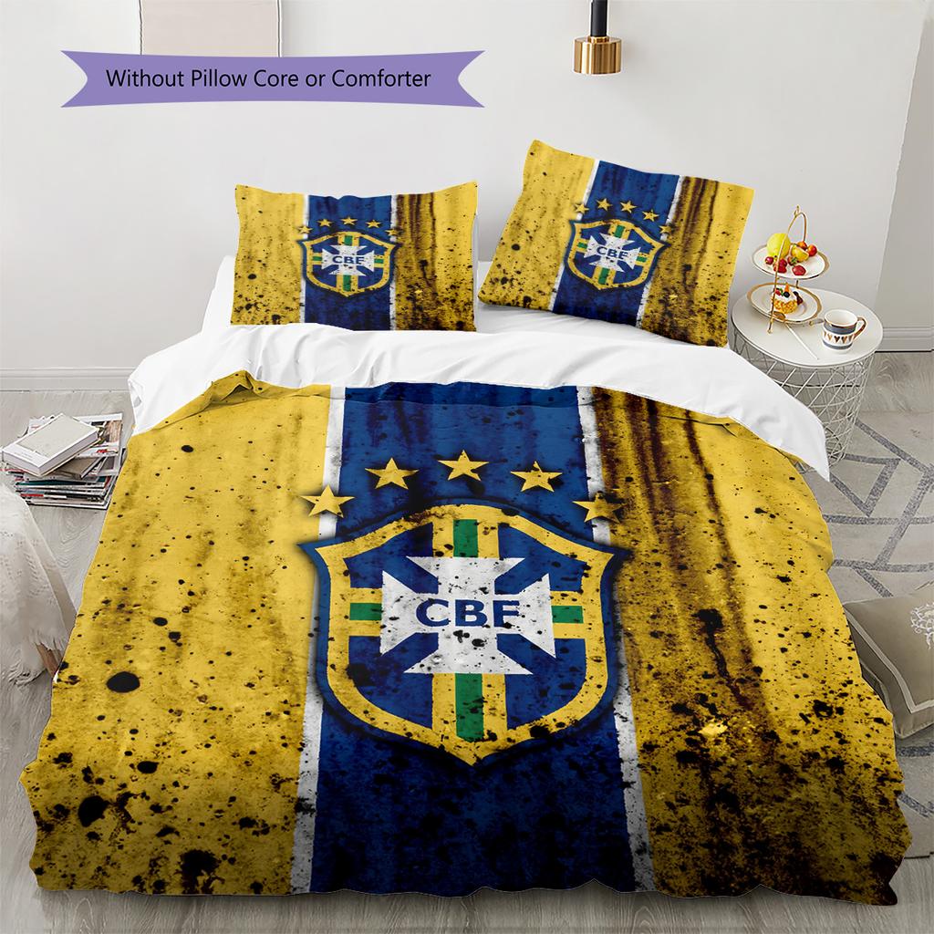 Brazil national football team  Pattern Bedding Quilt Set  Home Decoration  Gift (1 * duvet cover + 2 * pillowcase  without core)
