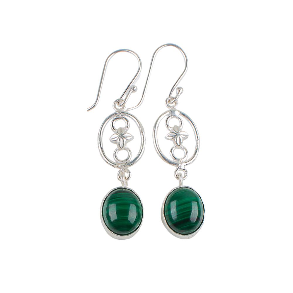 Rare Malachite Gemstone 925 Sterling Silver Jewelry Drop/Dangle Earrings 2.00" EE-17-33