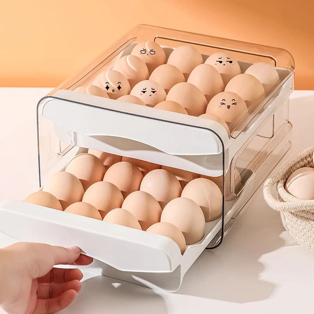 1pcRefrigerator egg storage box drawer type crisper kitchen egg carton tray can be stacked double-layer egg shelf