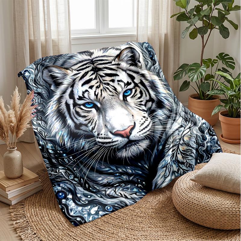White Tiger Fantasy 3 Theme blanket Lightweight Warm Flannel Blanket Decorative Throw Blanket for Home Decoration