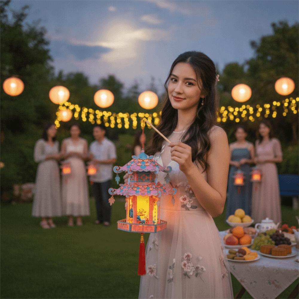 Pavilion Shape Mid-Autumn Festival Lantern Kindergarten Craft Lantern Lantern Festival