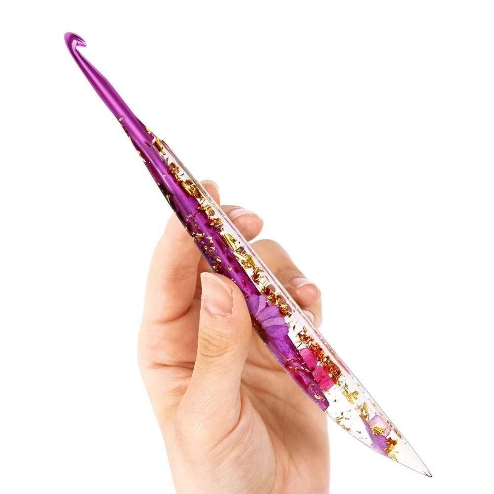 Useful Floral Resin Grips Crochet Hook Non-Slip Knitting Tools Weave Needle 2.0-6.0mm Yarn Knitting DIY Weaving Tools Home Use