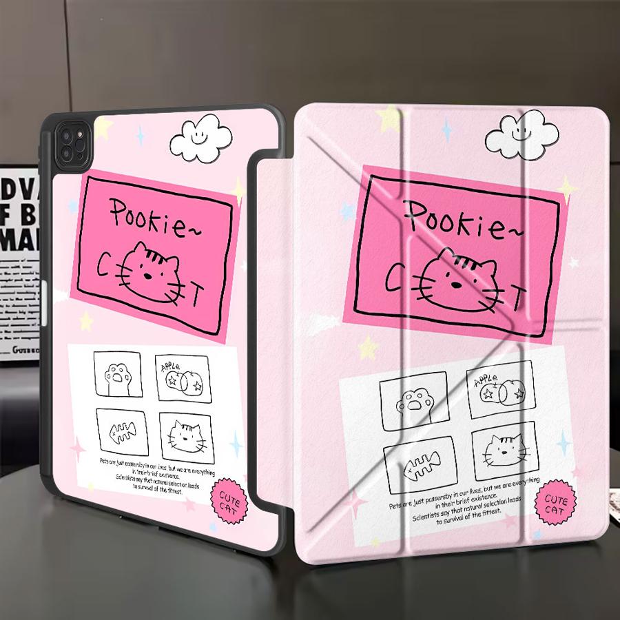 Line Cat Holder Cover Tablet Case For iPad Air 4 5 M3 M2 1 2 M4 11inch Pro 2025 Pro 11th 10th 9th 8th 7th 12.9inch Mini 6 7