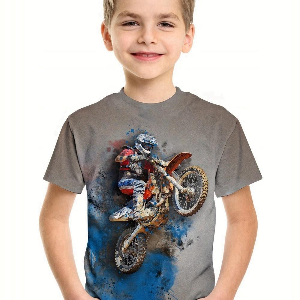 Children's T-Shirt Boy 3D Motorcycle Print T-Shirt for Boy Short Sleeve Top Active Outdoor Kids Girl T-Shirt Boy Child Tee Shirt