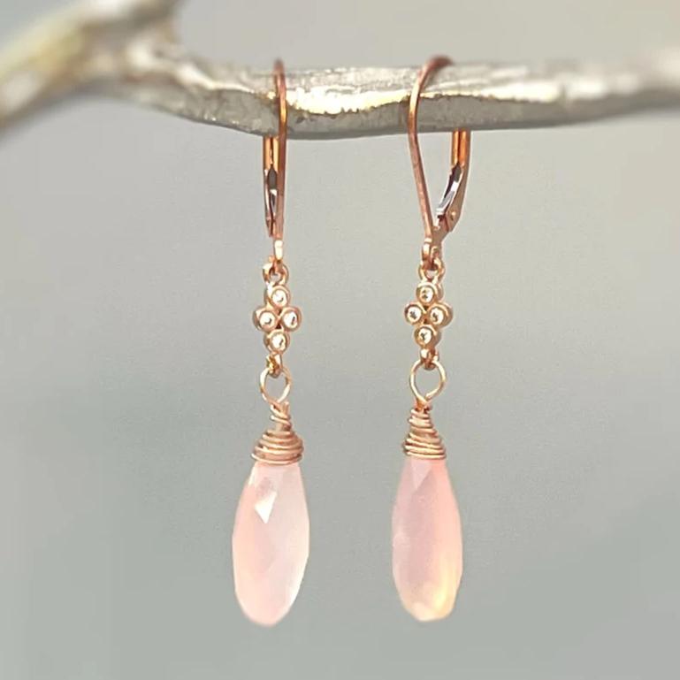 

Waterdrop Geometry Stone Earrings for Women, Rose Gold Color, Beautiful Party Dangle Jewelry Earrings