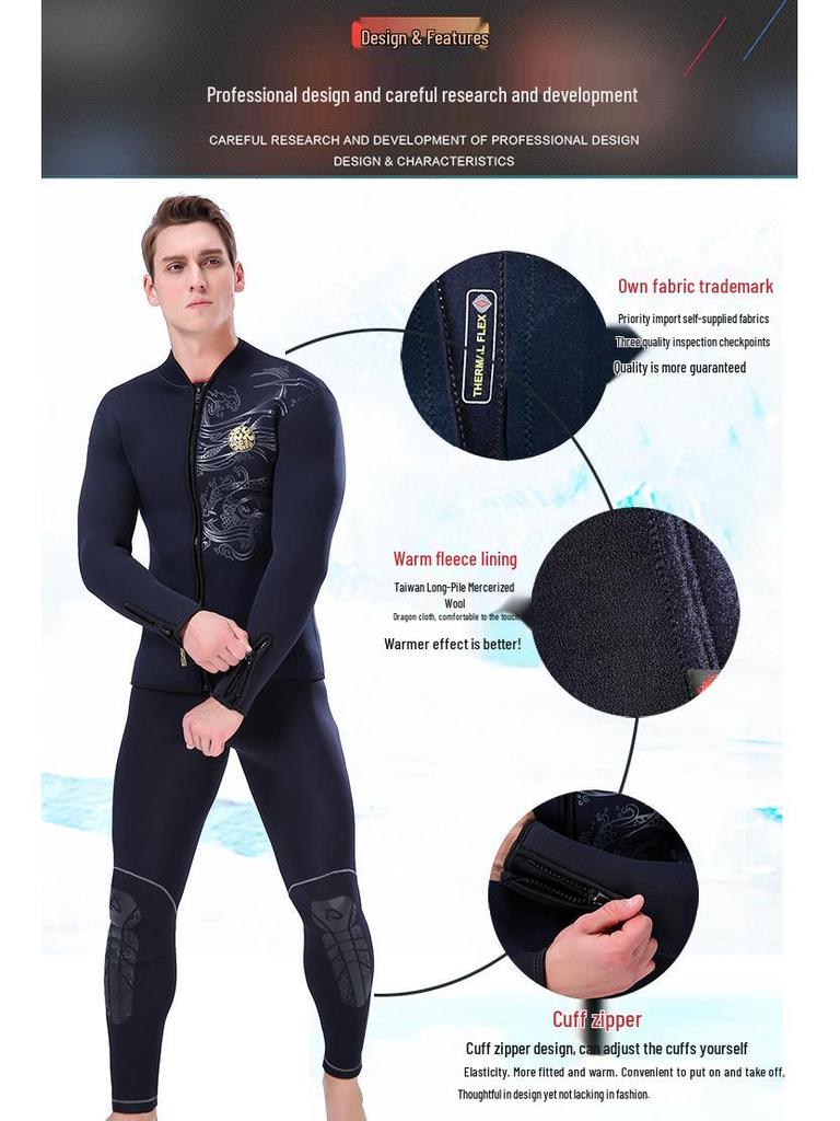 Slinx 5mm Fleece-Lined Split Wetsuit Jacket - Thickened Warmth for Diving & Surfing